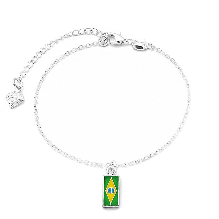 Foto 1 do Produto Pulseira folheada a prata com pingente em forma da bandeira do Brasil