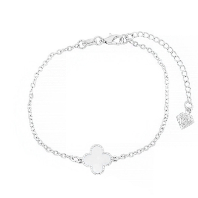 Pulseira Virginia com pingente trevo branco folheada a prata