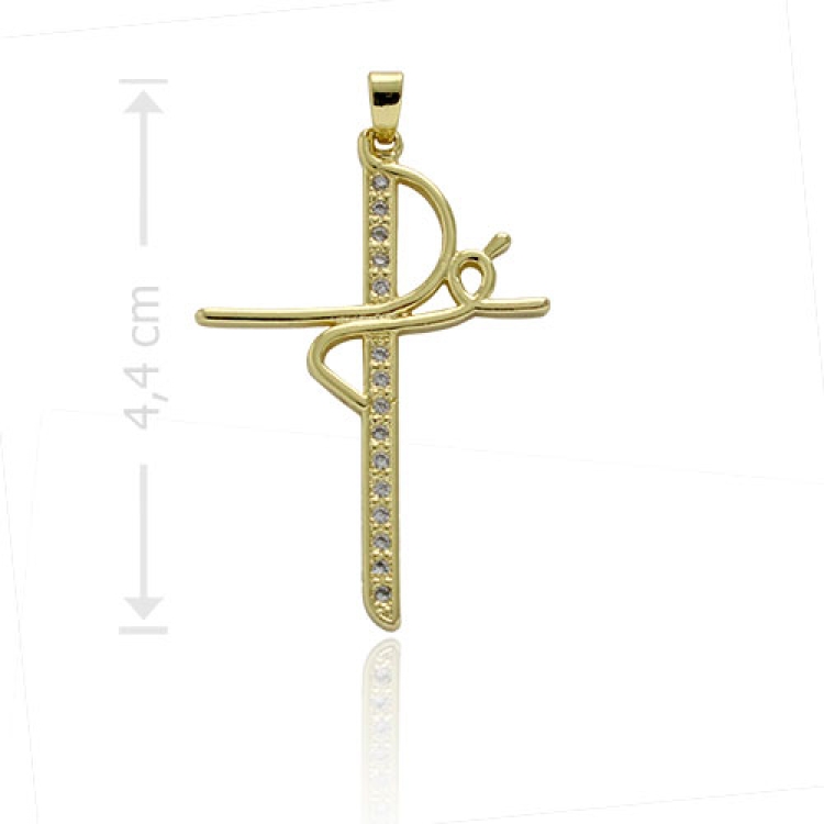 Foto 1 do Produto Pingente folheado a ouro em forma de crucifixo com zircônias e a palavra "Fé"