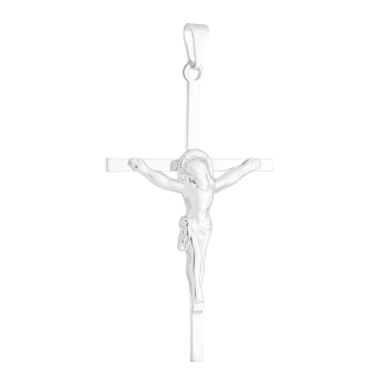 Crucifixo de 5 cm folheado a prata com detalhes em alto relevo