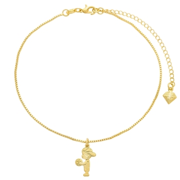 Tornozeleira folheada a ouro e pingente menino com bola