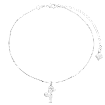 Tornozeleira folheada a prata e pingente menino com bola