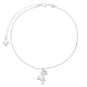 Tornozeleira folheada a prata e pingente menina com ursinho