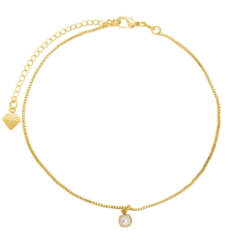 Tornozeleira ponto de luz folheada a ouro com strass