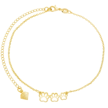 Tornozeleira folheada a ouro contendo adereço com 3 patinhas