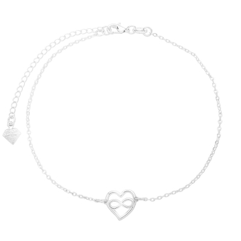 Tornozeleira folheada a prata com adereço em forma de coração com símbolo do infinito