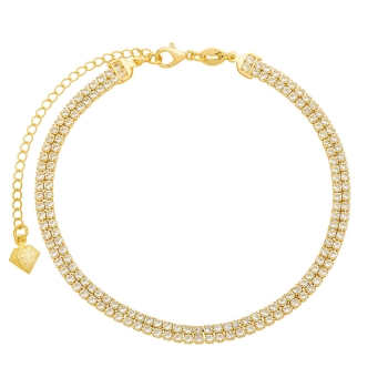 Tornozeleira folheada a ouro composta por 2 fileiras de pedras de zircônia